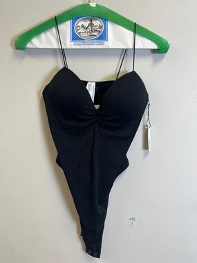 Forever 21 Black Scoop Neck Bodysuit with Adjustable Straps